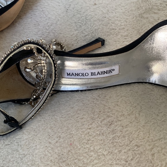 Black Satin Luxurious 4 inch Sandals with Crystal ankle bracelets. - Picture 6 of 6